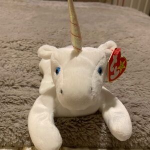 Ty Beanie Baby Mystic Unicorn Plush with Gold Iridescent Horn and Blue Eyes